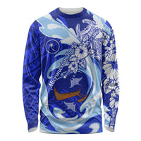 Chuuk Micronesian Roots Long Sleeve Shirt Polynesian Tribal Pattern Hibiscus Flower And Stingray Art