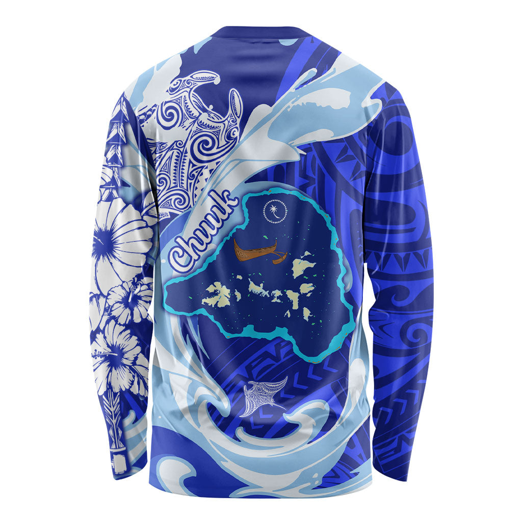 Chuuk Micronesian Roots Long Sleeve Shirt Polynesian Tribal Pattern Hibiscus Flower And Stingray Art