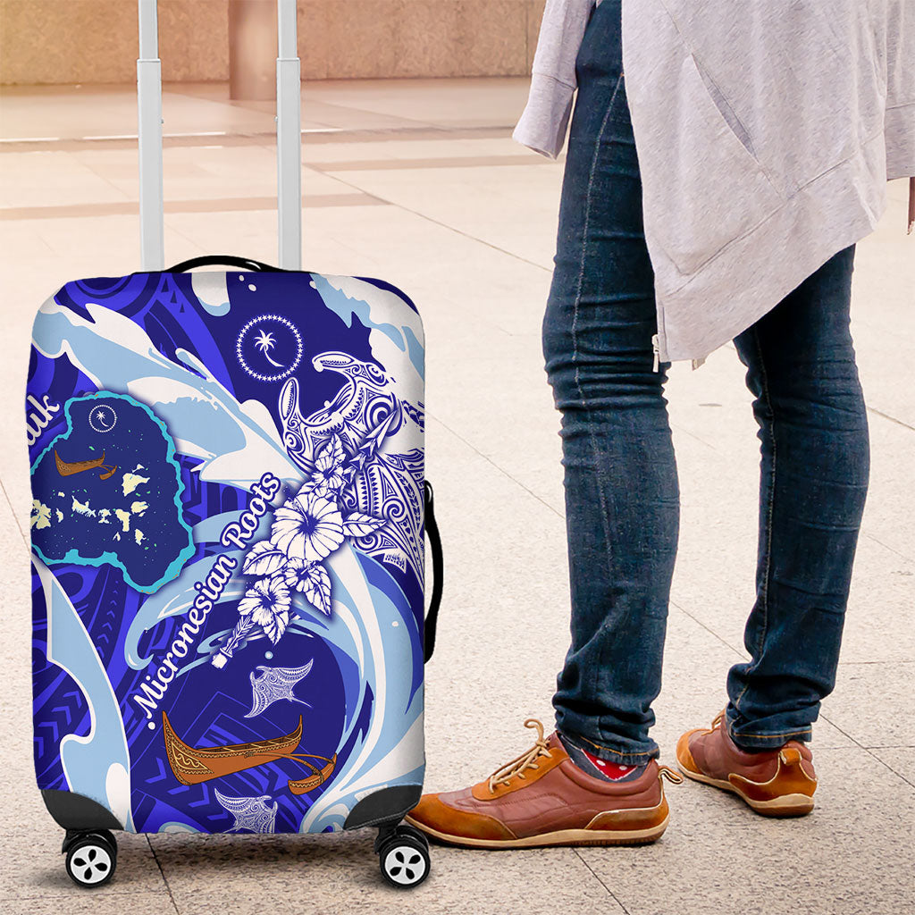 Chuuk Micronesian Roots Luggage Cover Polynesian Tribal Pattern Hibiscus Flower And Stingray Art