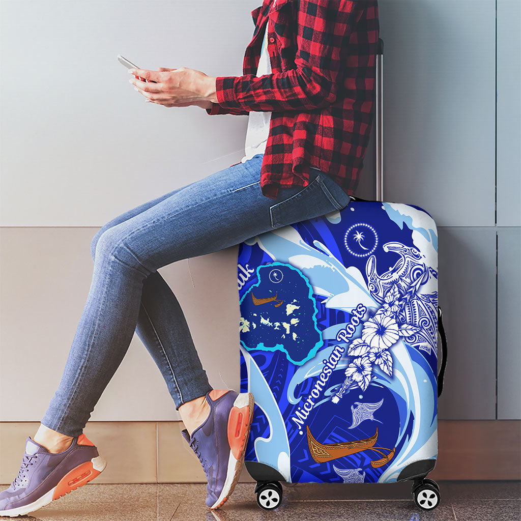 Chuuk Micronesian Roots Luggage Cover Polynesian Tribal Pattern Hibiscus Flower And Stingray Art