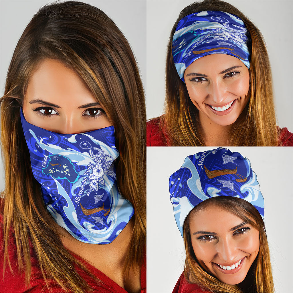Chuuk Micronesian Roots Neck Gaiter Polynesian Tribal Pattern Hibiscus Flower And Stingray Art