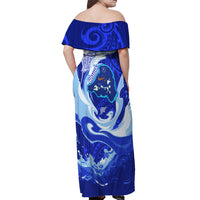 Chuuk Micronesian Roots Off Shoulder Maxi Dress Polynesian Tribal Pattern Hibiscus Flower And Stingray Art