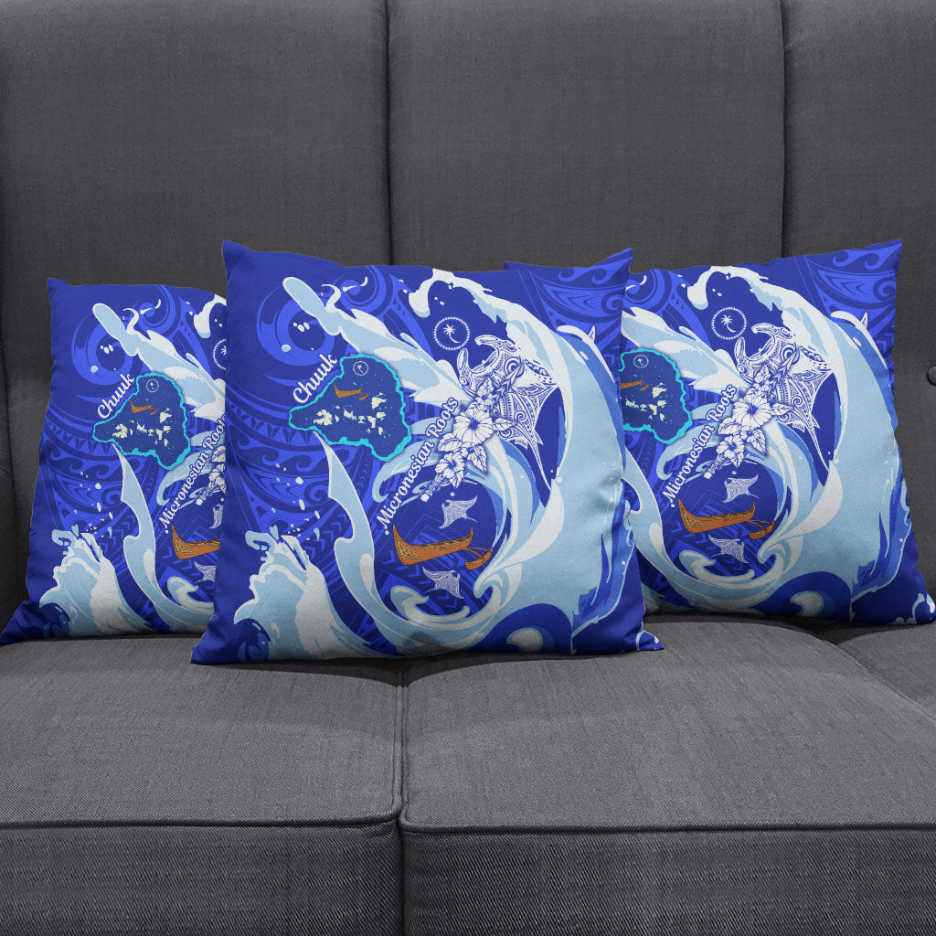 Chuuk Micronesian Roots Pillow Cover Polynesian Tribal Pattern Hibiscus Flower And Stingray Art