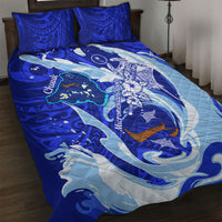 Chuuk Micronesian Roots Quilt Bed Set Polynesian Tribal Pattern Hibiscus Flower And Stingray Art