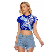 Chuuk Micronesian Roots Raglan Cropped T Shirt Polynesian Tribal Pattern Hibiscus Flower And Stingray Art