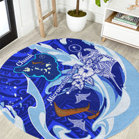 Chuuk Micronesian Roots Round Carpet Polynesian Tribal Pattern Hibiscus Flower And Stingray Art