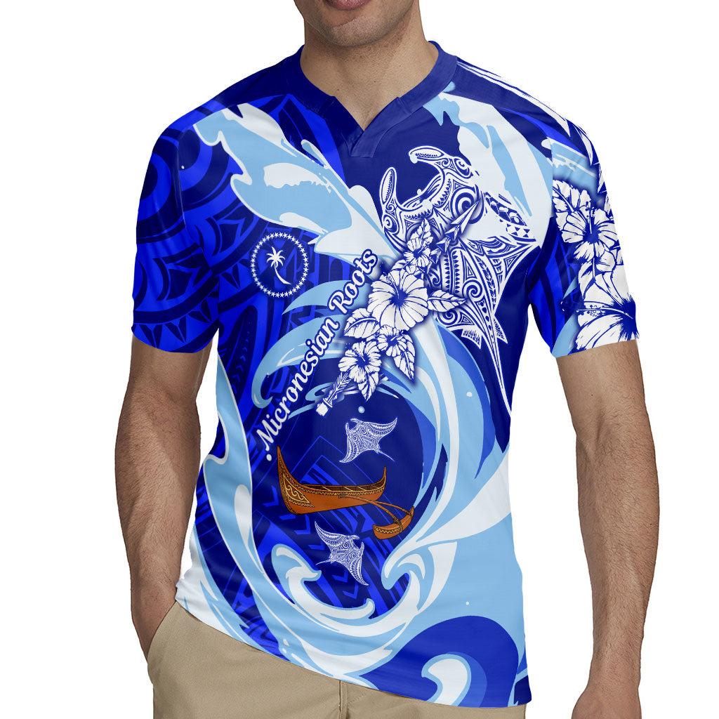 Chuuk Micronesian Roots Rugby Jersey Polynesian Tribal Pattern Hibiscus Flower And Stingray Art