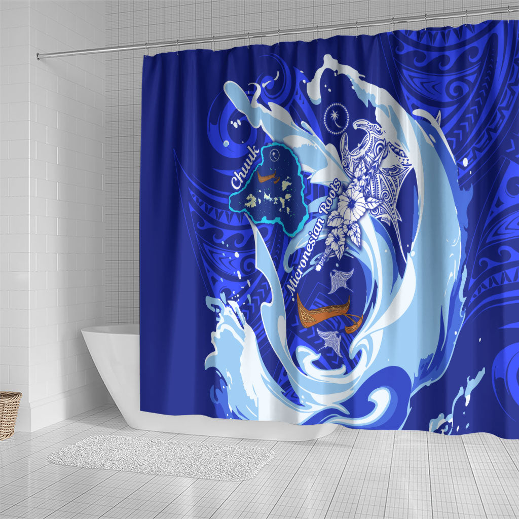 Chuuk Micronesian Roots Shower Curtain Polynesian Tribal Pattern Hibiscus Flower And Stingray Art