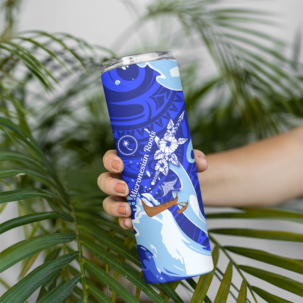 Chuuk Micronesian Roots Skinny Tumbler Polynesian Tribal Pattern Hibiscus Flower And Stingray Art
