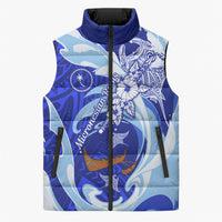 Chuuk Micronesian Roots Sleeveless Puffer Jacket Polynesian Tribal Pattern Hibiscus Flower And Stingray Art