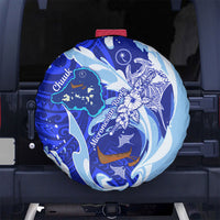 Chuuk Micronesian Roots Spare Tire Cover Polynesian Tribal Pattern Hibiscus Flower And Stingray Art