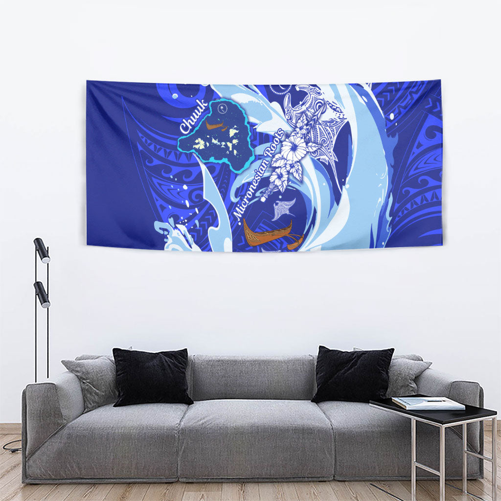 Chuuk Micronesian Roots Tapestry Polynesian Tribal Pattern Hibiscus Flower And Stingray Art