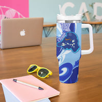 Chuuk Micronesian Roots Tumbler With Handle Polynesian Tribal Pattern Hibiscus Flower And Stingray Art