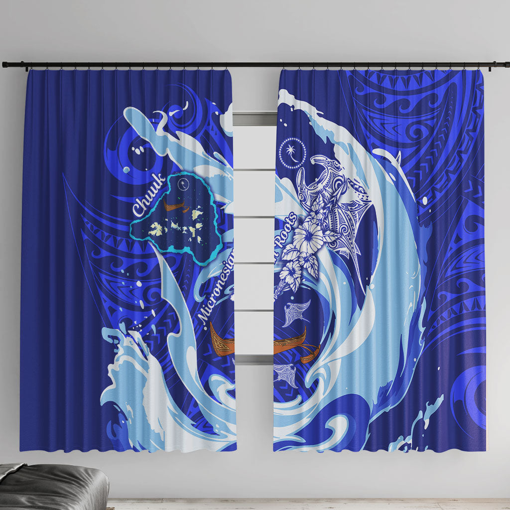 Chuuk Micronesian Roots Window Curtain Polynesian Tribal Pattern Hibiscus Flower And Stingray Art