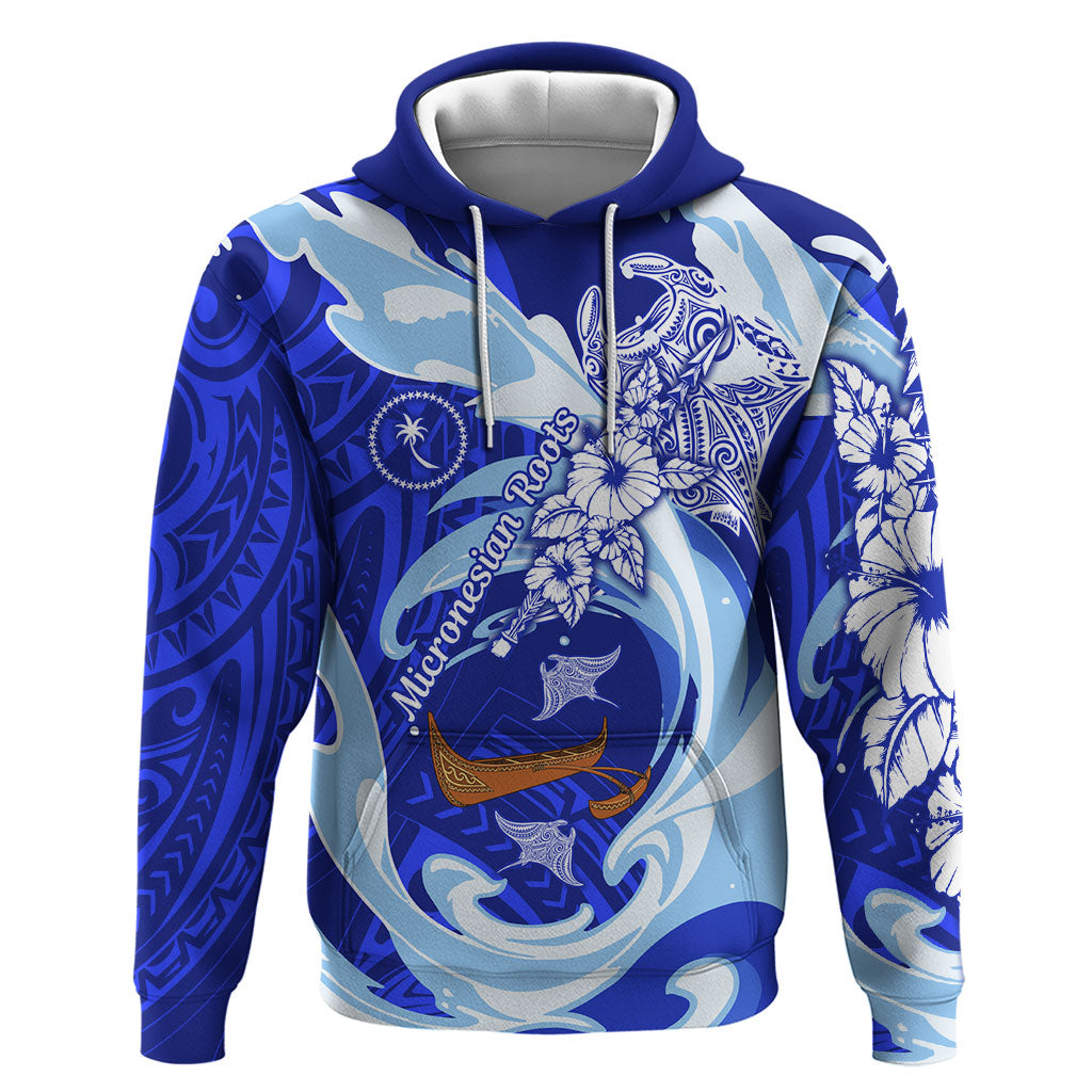Chuuk Micronesian Roots Zip Hoodie Polynesian Tribal Pattern Hibiscus Flower And Stingray Art