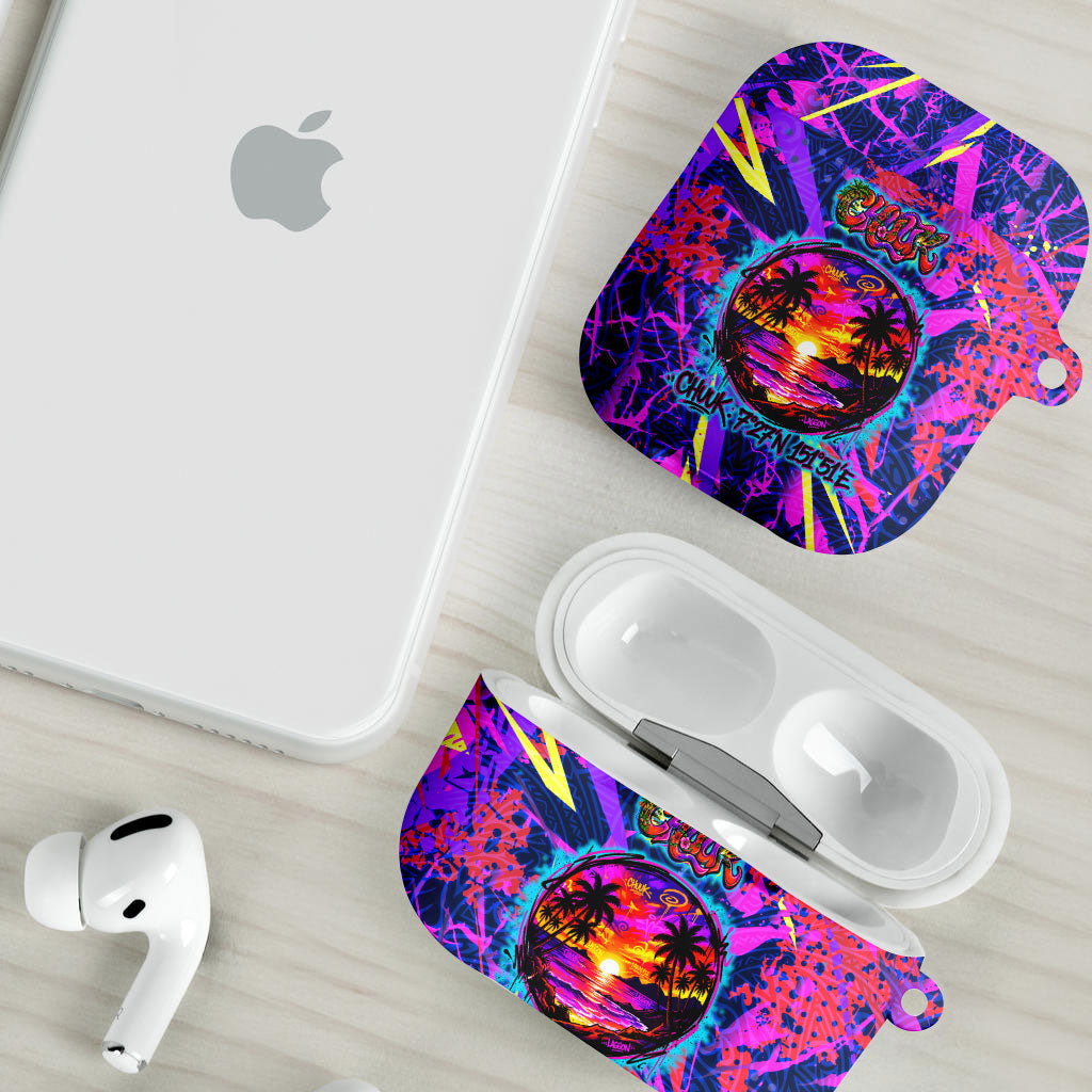 Chuuk Tropical Sunset Coordinates AirPods Case Neon Graffiti Polynesian Tribal