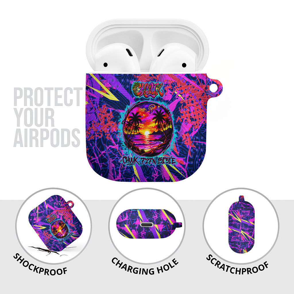 Chuuk Tropical Sunset Coordinates AirPods Case Neon Graffiti Polynesian Tribal