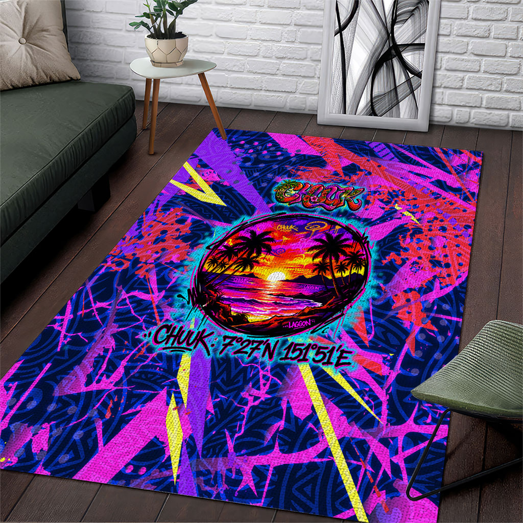 Chuuk Tropical Sunset Coordinates Area Rug Neon Graffiti Polynesian Tribal TS04 Purple Pink - Polynesian Pride