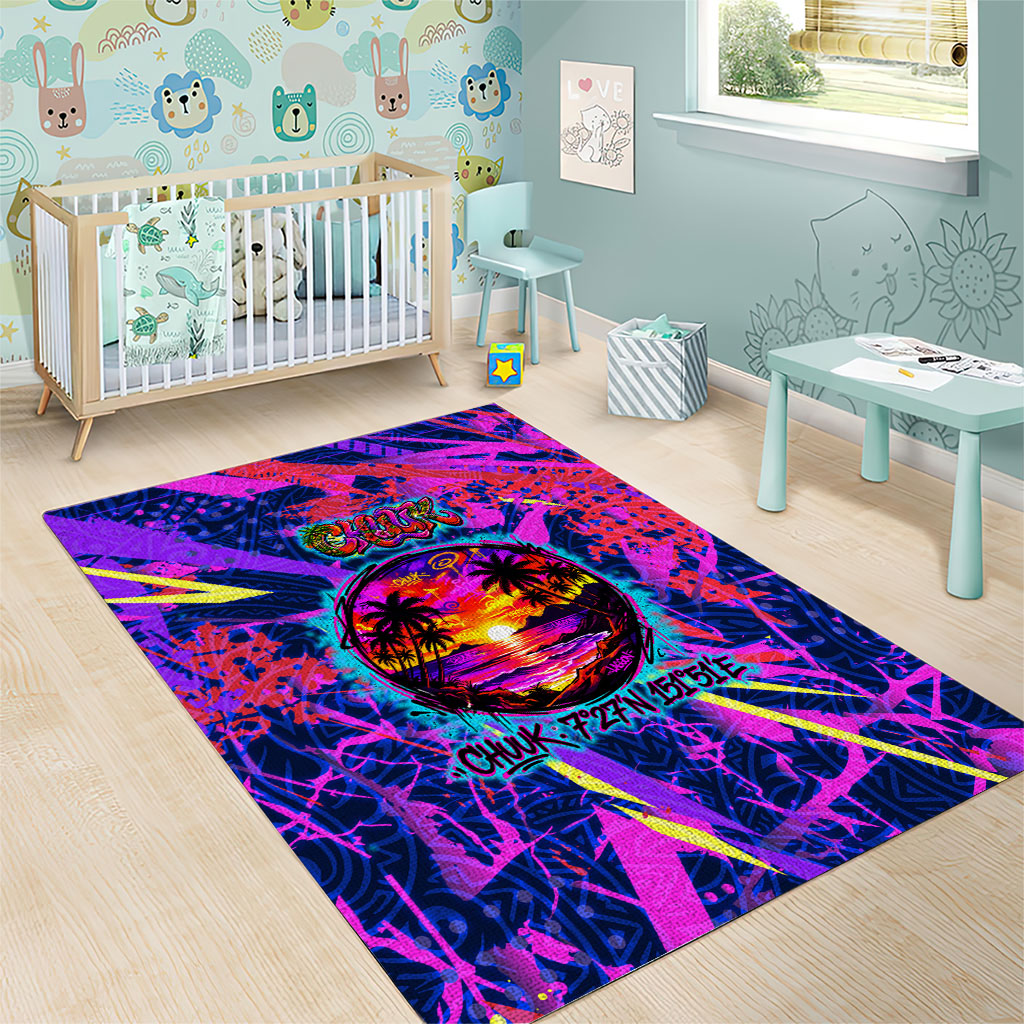 Chuuk Tropical Sunset Coordinates Area Rug Neon Graffiti Polynesian Tribal