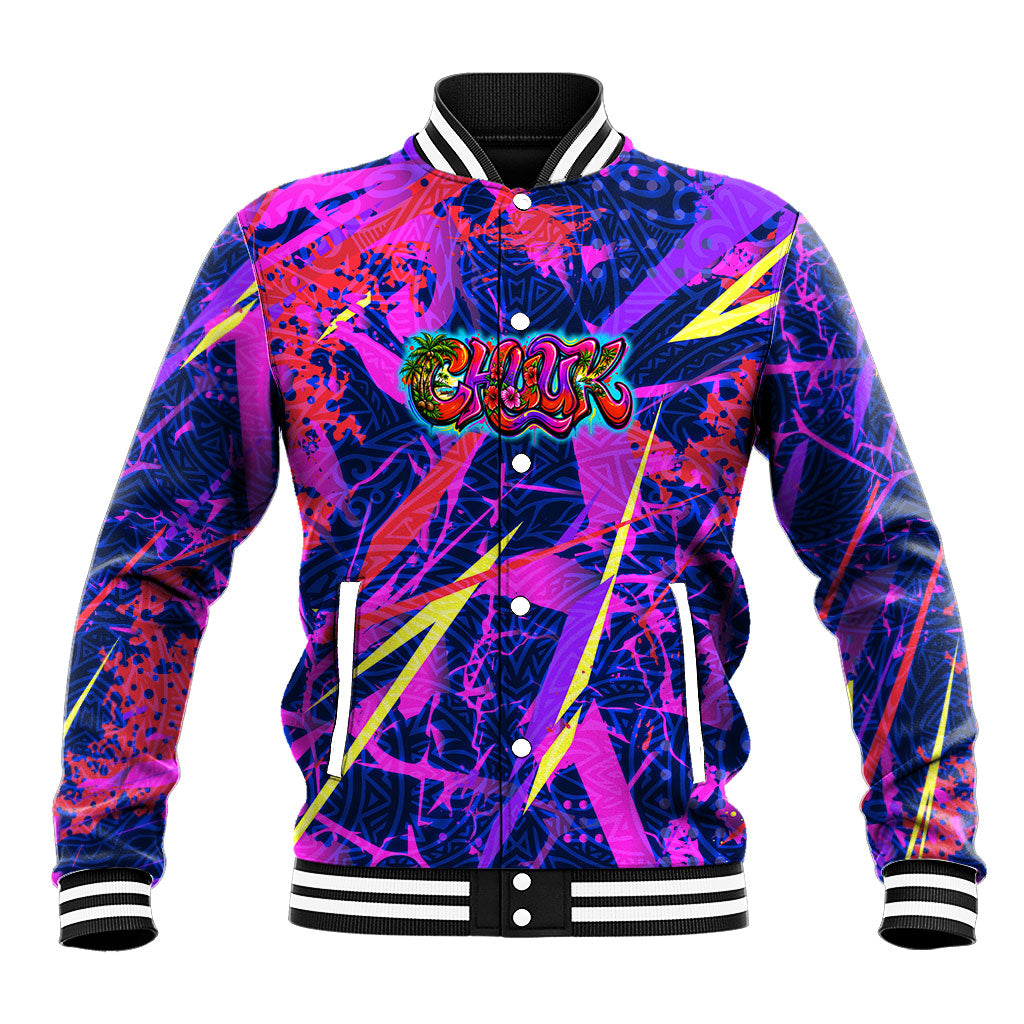 Chuuk Tropical Sunset Coordinates Baseball Jacket Neon Graffiti Polynesian Tribal TS04 Unisex Purple Pink - Polynesian Pride
