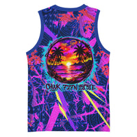 Chuuk Tropical Sunset Coordinates Basketball Jersey Neon Graffiti Polynesian Tribal
