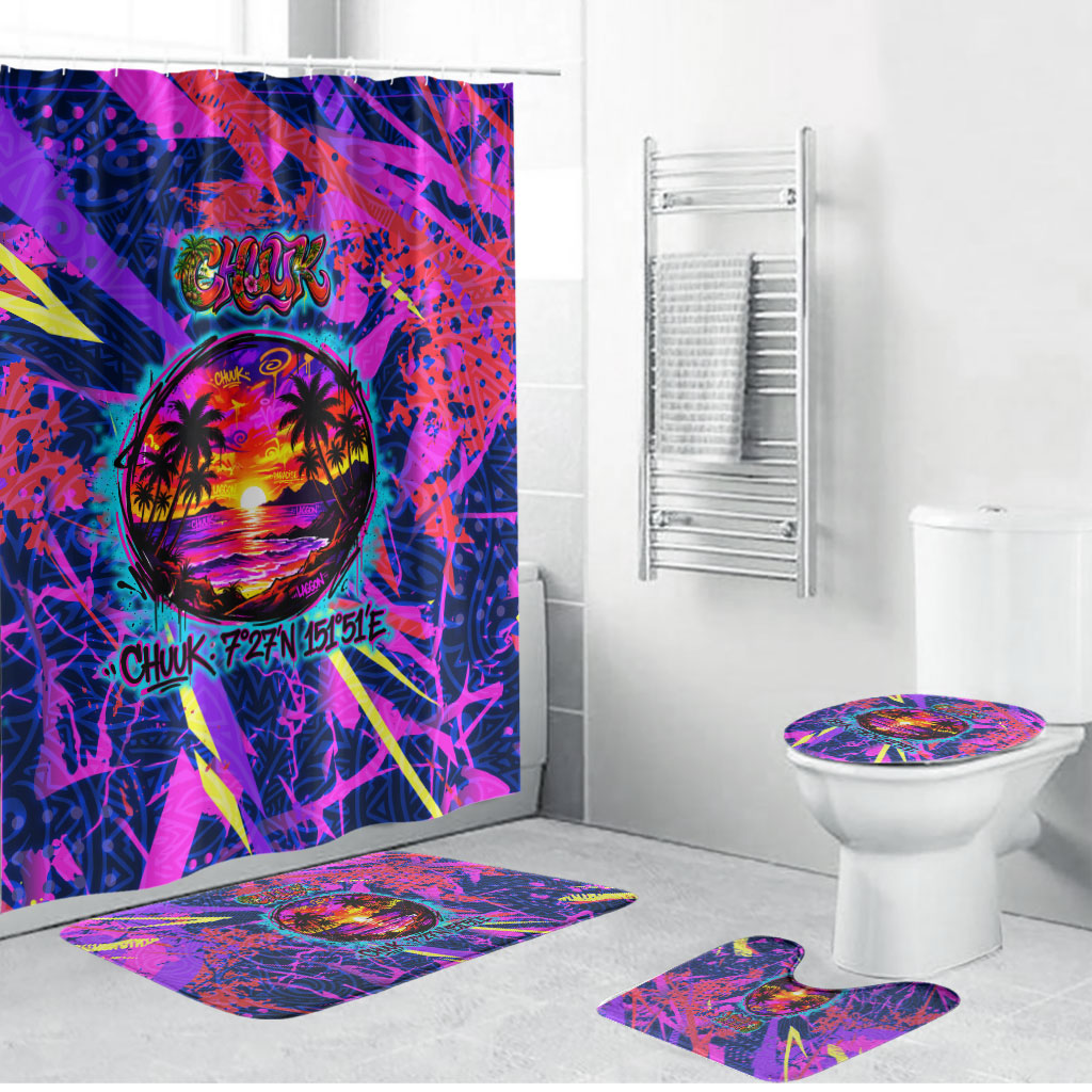Chuuk Tropical Sunset Coordinates Bathroom Set Neon Graffiti Polynesian Tribal TS04 Bathroom Set (4 pcs) Purple Pink - Polynesian Pride