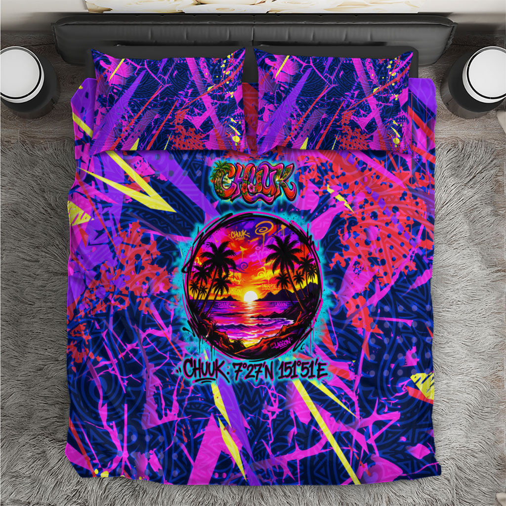 Chuuk Tropical Sunset Coordinates Bedding Set Neon Graffiti Polynesian Tribal TS04 Purple Pink - Polynesian Pride