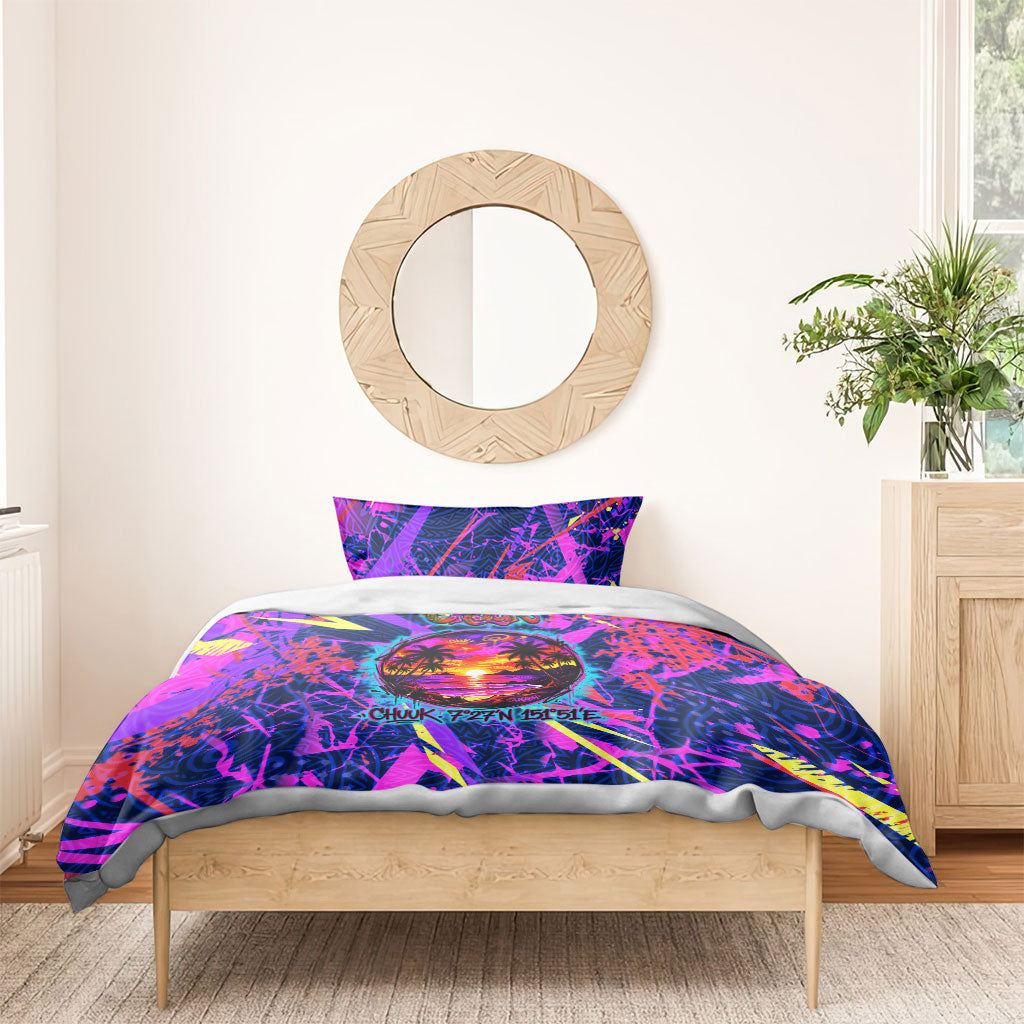 Chuuk Tropical Sunset Coordinates Bedding Set Neon Graffiti Polynesian Tribal