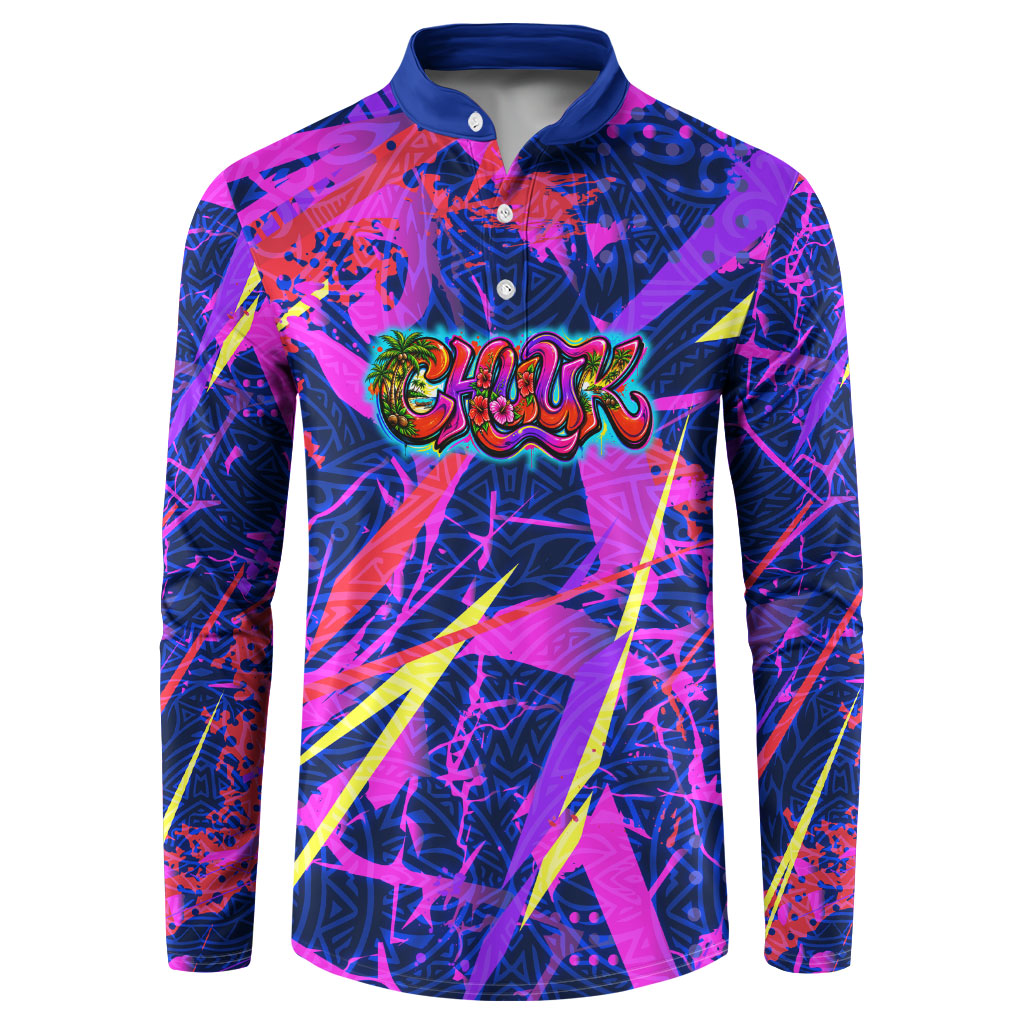 Chuuk Tropical Sunset Coordinates Button Sweatshirt Neon Graffiti Polynesian Tribal TS04 Purple Pink - Polynesian Pride