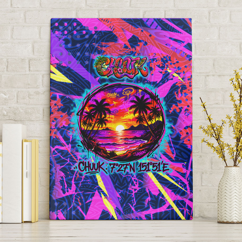 Chuuk Tropical Sunset Coordinates Canvas Wall Art Neon Graffiti Polynesian Tribal TS04 Without Frame Purple Pink - Polynesian Pride