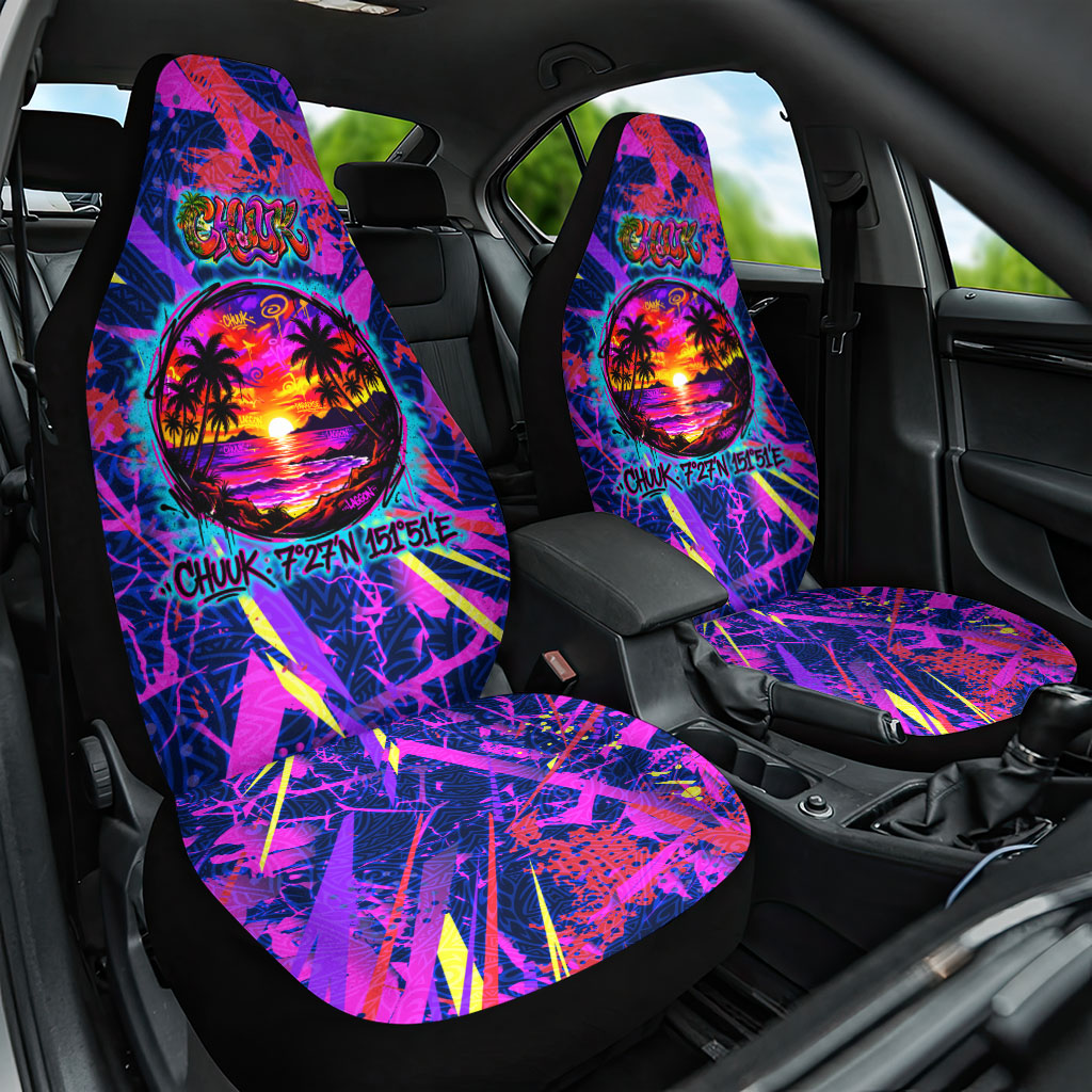 Chuuk Tropical Sunset Coordinates Car Seat Cover Neon Graffiti Polynesian Tribal