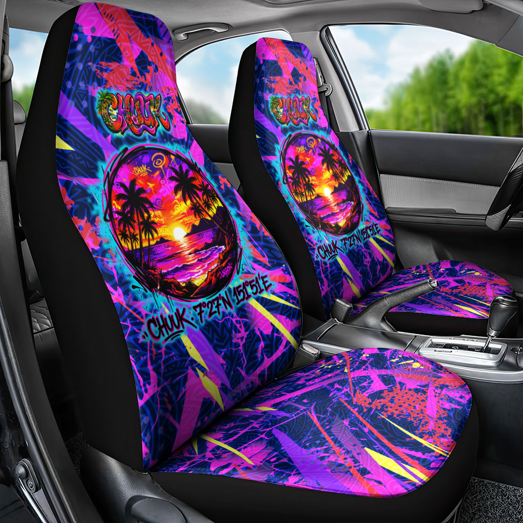 Chuuk Tropical Sunset Coordinates Car Seat Cover Neon Graffiti Polynesian Tribal