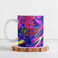 Chuuk Tropical Sunset Coordinates Ceramic Mug Neon Graffiti Polynesian Tribal