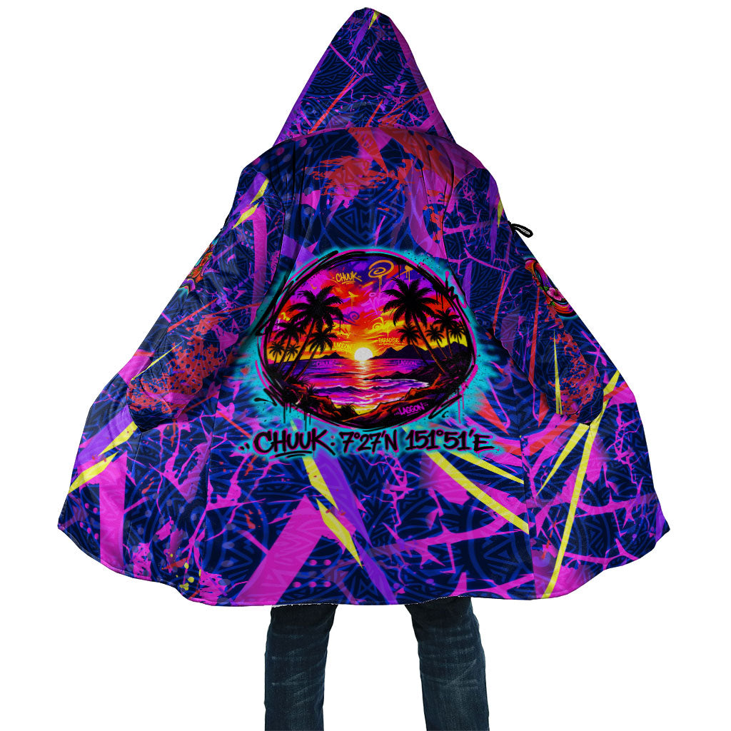 Chuuk Tropical Sunset Coordinates Cloak Neon Graffiti Polynesian Tribal TS04 Unisex Purple Pink - Polynesian Pride