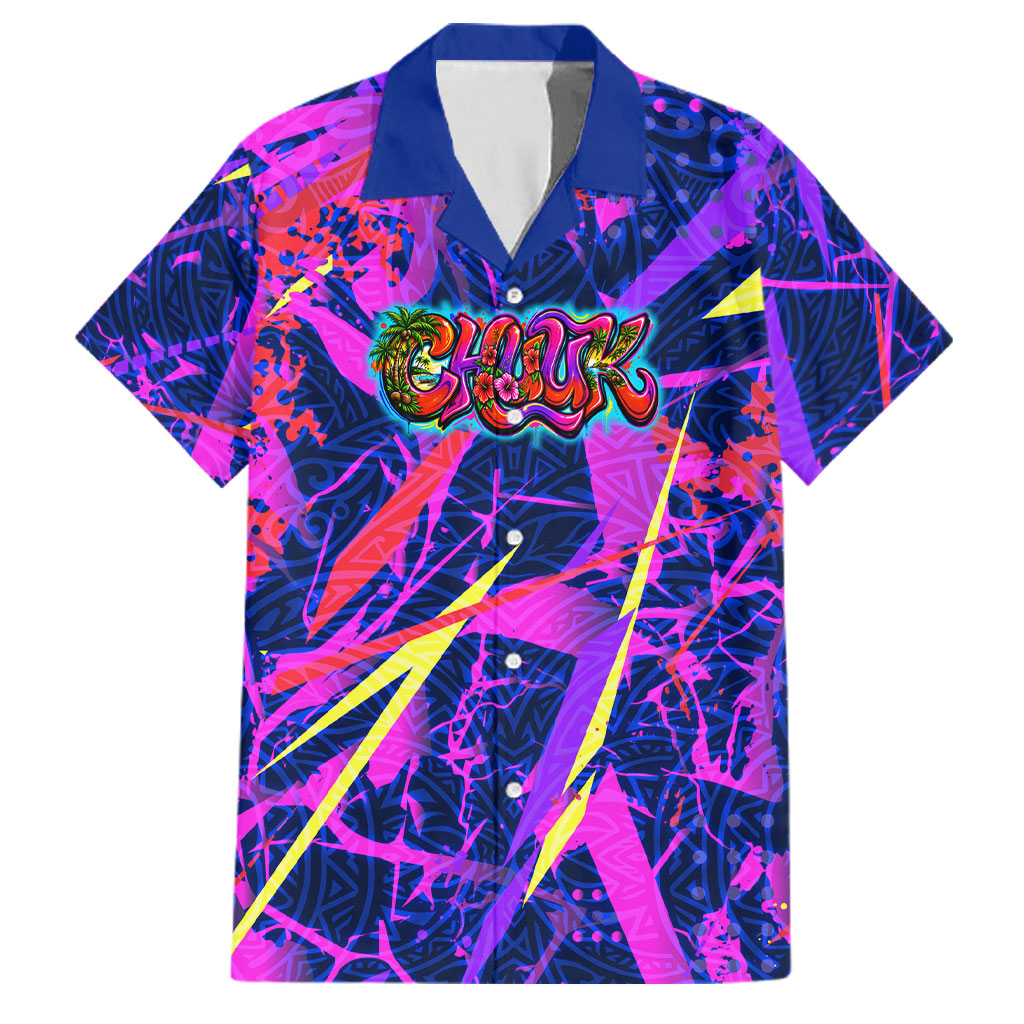 Chuuk Tropical Sunset Coordinates Family Matching Mermaid Dress and Hawaiian Shirt Neon Graffiti Polynesian Tribal