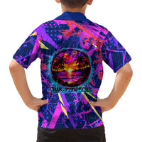 Chuuk Tropical Sunset Coordinates Family Matching Off Shoulder Maxi Dress and Hawaiian Shirt Neon Graffiti Polynesian Tribal