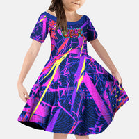 Chuuk Tropical Sunset Coordinates Family Matching Off Shoulder Maxi Dress and Hawaiian Shirt Neon Graffiti Polynesian Tribal