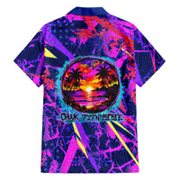 Chuuk Tropical Sunset Coordinates Family Matching Off Shoulder Short Dress and Hawaiian Shirt Neon Graffiti Polynesian Tribal