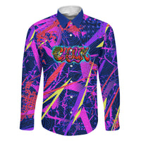 Chuuk Tropical Sunset Coordinates Family Matching Off Shoulder Short Dress and Hawaiian Shirt Neon Graffiti Polynesian Tribal