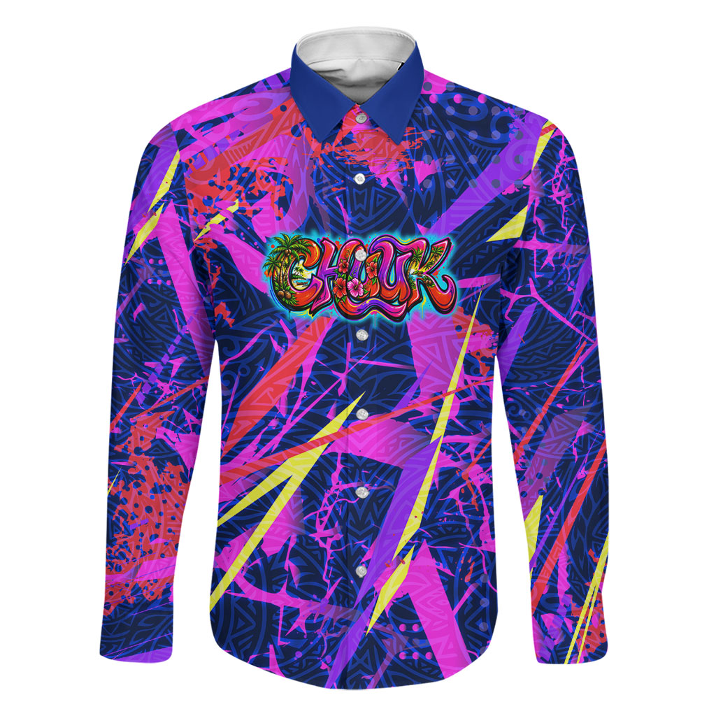 Chuuk Tropical Sunset Coordinates Family Matching Summer Maxi Dress and Hawaiian Shirt Neon Graffiti Polynesian Tribal