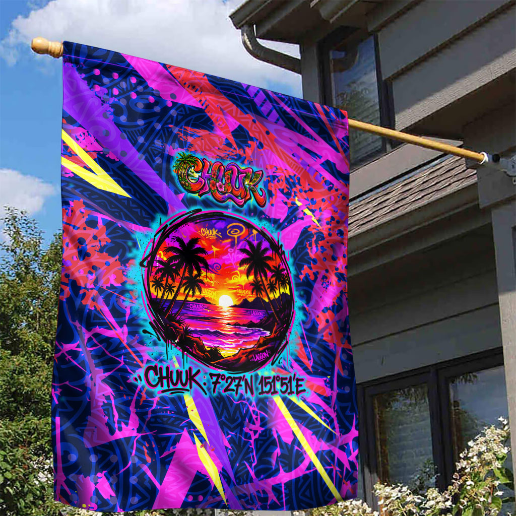 Chuuk Tropical Sunset Coordinates Garden Flag Neon Graffiti Polynesian Tribal