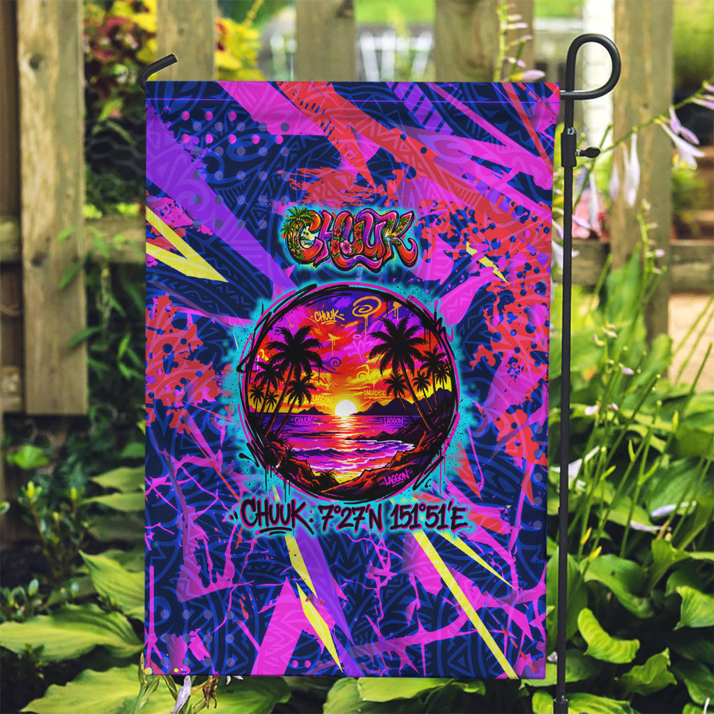 Chuuk Tropical Sunset Coordinates Garden Flag Neon Graffiti Polynesian Tribal