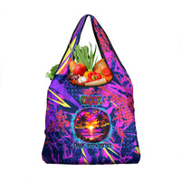 Chuuk Tropical Sunset Coordinates Grocery Bag Neon Graffiti Polynesian Tribal