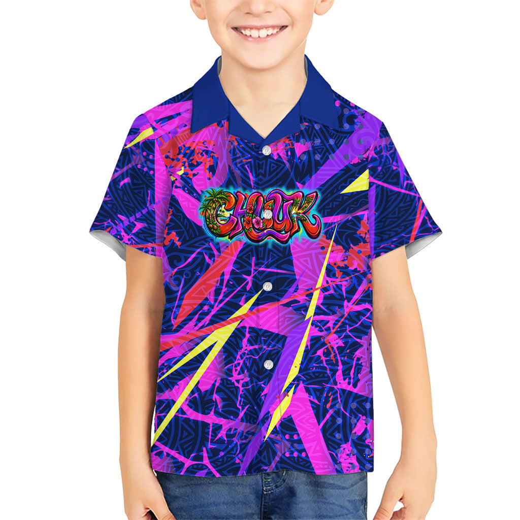 Chuuk Tropical Sunset Coordinates Hawaiian Shirt Neon Graffiti Polynesian Tribal