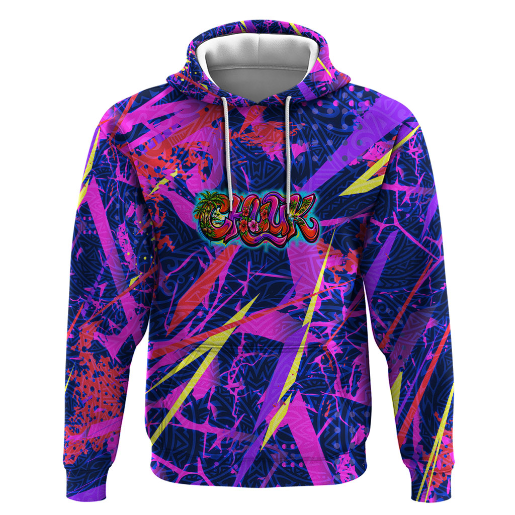 Chuuk Tropical Sunset Coordinates Hoodie Neon Graffiti Polynesian Tribal