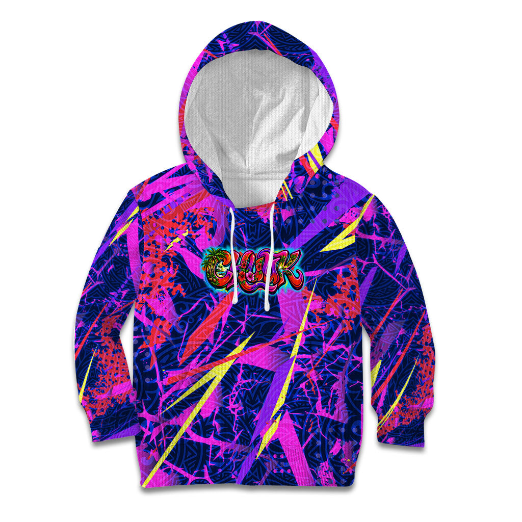 Chuuk Tropical Sunset Coordinates Kid Hoodie Neon Graffiti Polynesian Tribal TS04 Hoodie Purple Pink - Polynesian Pride