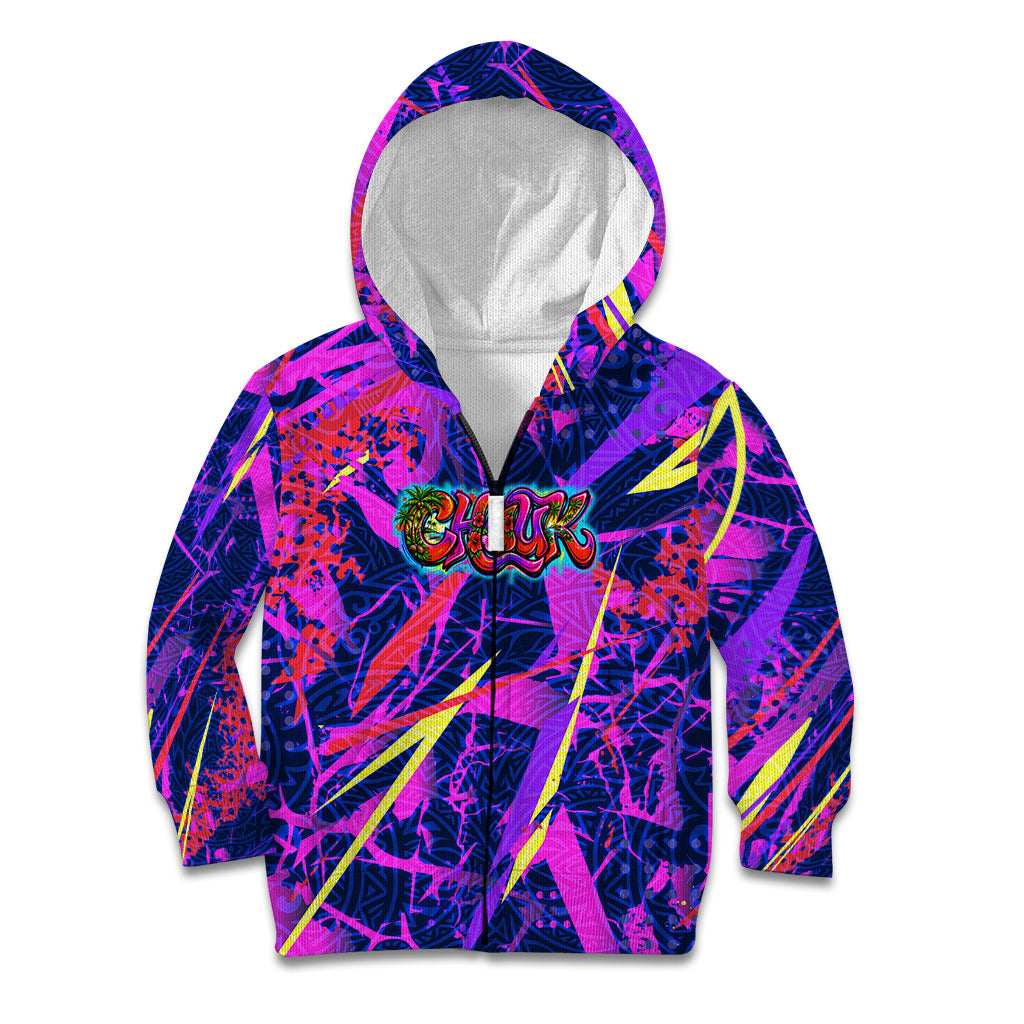 Chuuk Tropical Sunset Coordinates Kid Hoodie Neon Graffiti Polynesian Tribal