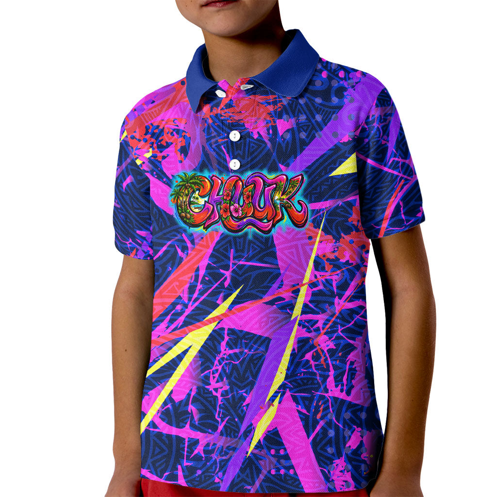 Chuuk Tropical Sunset Coordinates Kid Polo Shirt Neon Graffiti Polynesian Tribal