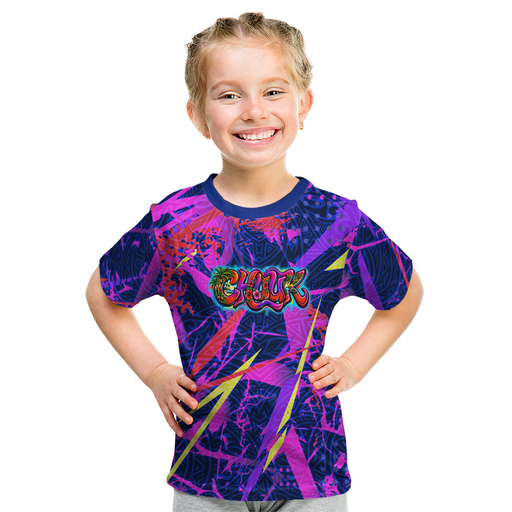 Chuuk Tropical Sunset Coordinates Kid T Shirt Neon Graffiti Polynesian Tribal TS04 Purple Pink - Polynesian Pride