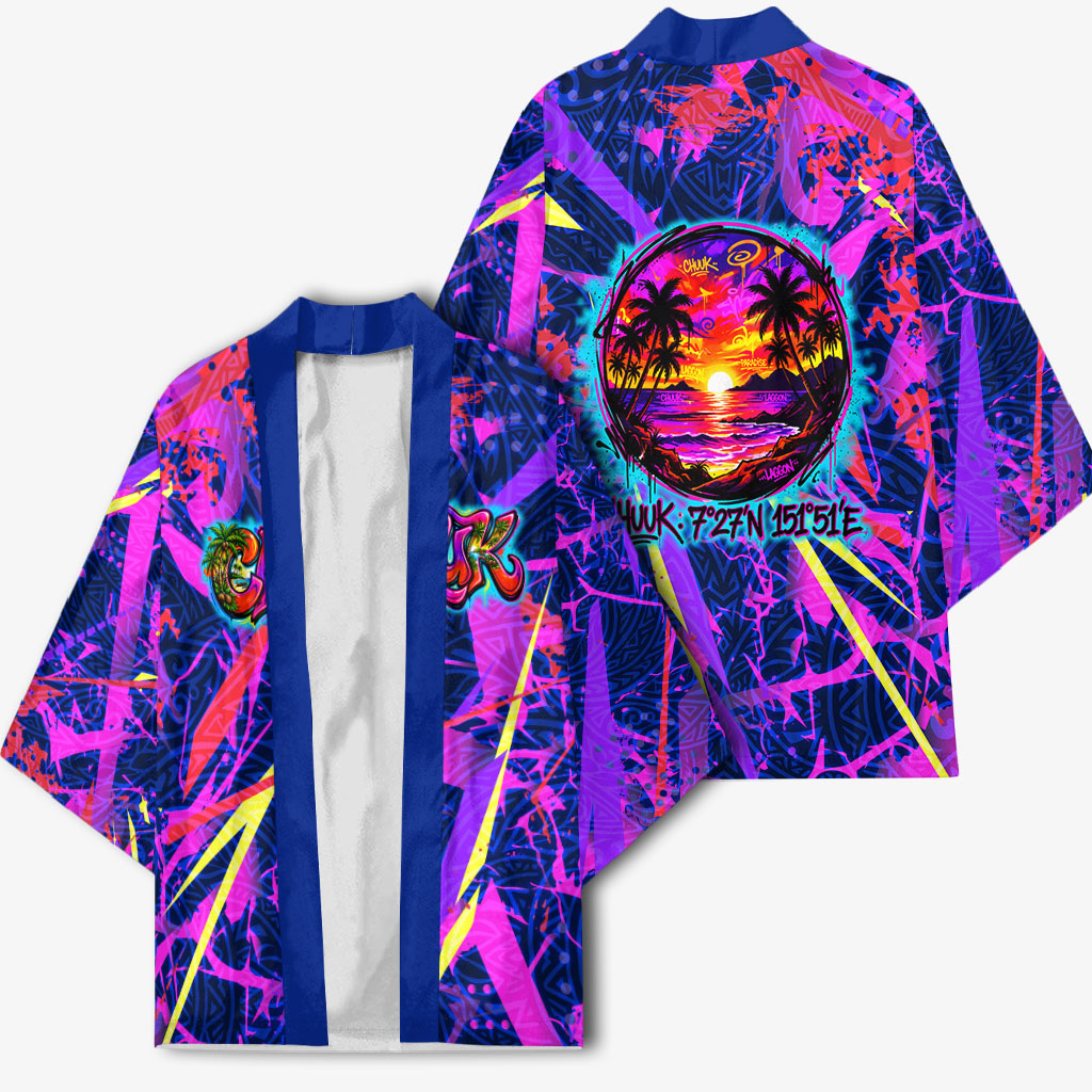 Chuuk Tropical Sunset Coordinates Kimono Neon Graffiti Polynesian Tribal